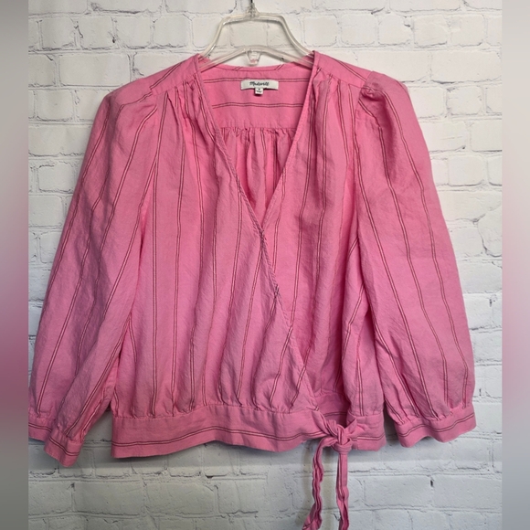 Madewell Tops - Madewell / Pink Crossover Wrap Blouse with Tie Detail